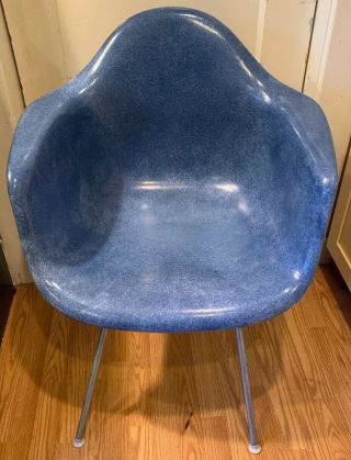 Herman Miller Eames Fiberglass Shell Arm Chair In Blue,