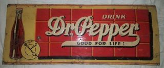 Vintage C.  1940 Dr Pepper Soda Pop Gas Station 29 " Embossed Metal Sign