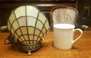 Arts & Crafts,  Nouveau Style Desk Sea Clam Shell Leaded Stained Slag Glass Lamp,