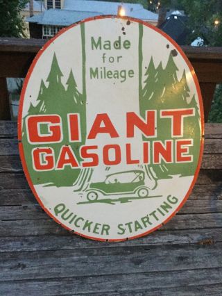 Large Giant Gasoline Double Sided Porcelain Sign