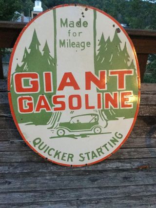 Large Giant Gasoline Double Sided Porcelain Sign 2