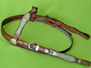Unique Vintage Silver Fish Pattern Western Horse Show Headstall Bridle Nr