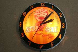 Straw Hat Pizza Retro Light Up Double Bubble Advertising Hanging Wall Clock
