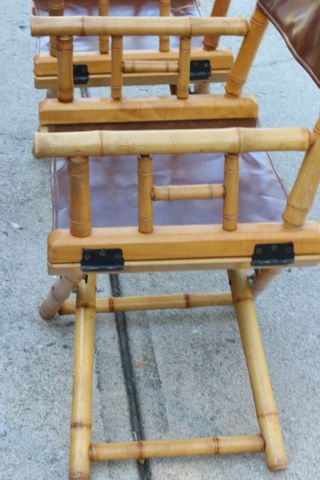 Vintage Bamboo & Leather Folding Director ' s Chairs - a Pair 2