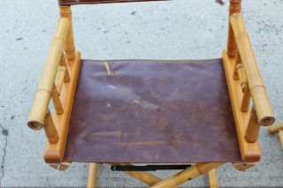 Vintage Bamboo & Leather Folding Director ' s Chairs - a Pair 3
