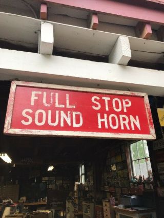 Stop Sound Horn 20s 30s Gas Service Station Double Sided Sign Rare Antique Wood