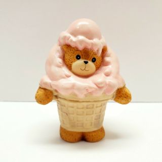 Lucy Rigg Enesco Lucy & Me 3 " Bear Dressed As Ice Cream Cone 1990 Vtg Figurine