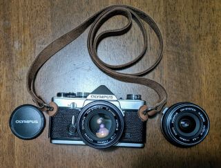 Vintage Olympus Om - 1 Camera Kit W/ 50mm & 28mm Lenses
