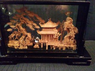 Vintage San You Chinese Hand Carved Cork Scene/diorama Very Intricate Crane