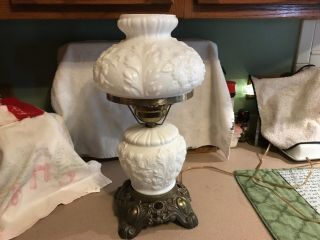Fenton White Gone With The Wind Parlor Lamp 3 - Way,  Poppy Design Fabulous 1960