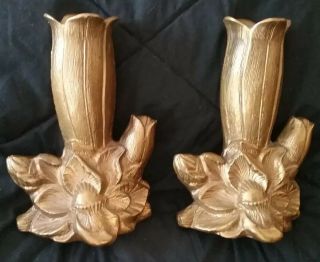 Pair (2) Antique Art Nouveau Vases Cast Bronze Georgeous