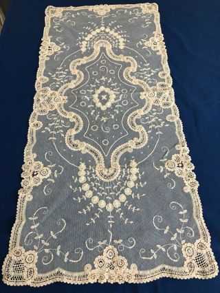 Antique Brussels Princess Net Lace Table Runner Doily Romantic Elegance