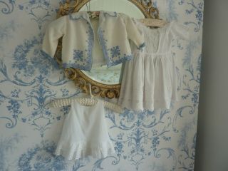 Three Items Of Antique Baby Clothes,  Dress,  Jacket Embroidery