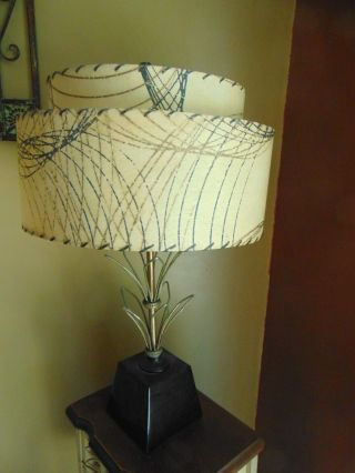 Vintage Mid Century Modern Atomic Table Lamp 2 Tier Fiberglass Shade Eames