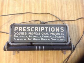 Rare 1940 Advertising Sign Reverse Paint Glass Neon Squibb Pharmacy Drug Store