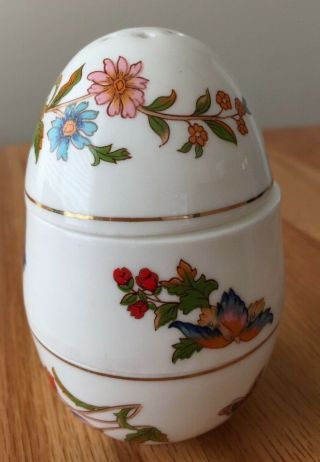Egg Cup - Stacking With Salt Shaker,  Vintage - White With Flowers And Butterflies