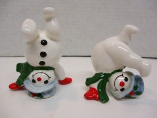 Two Vintage 1978 Fitz And Floyd Ceramic Snowmen Figurines Made In Japan