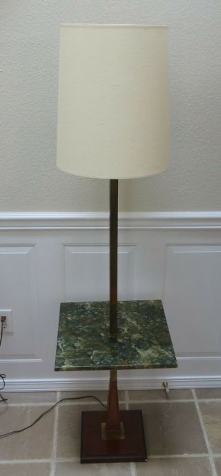 Vintage Mid Century Modern Floor Lamp With Lucite & Faux Marble Table & Shade
