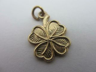 Lucky 4 Leaf Clover 9k Gold Pendant Charm Vintage English 1962.  Tbj08546