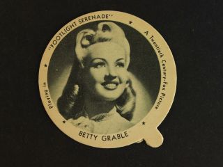 1940s Dixie Cup Lid Premium (2 3/4 Inch) Of Movie Star Betty Grable