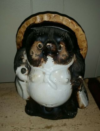 Large Vintage Tanuki Japanese Raccoon Dog Ceramic Figurine Statue 10.  25 " High
