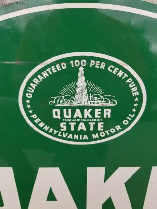 Vintage Quaker State Motor Oil Double Sided Porcelain Tombstone Sign 2