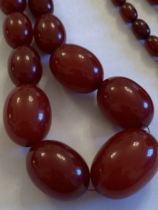 Antique Graduated Cherry Amber Bead Necklace - 73 Grammes
