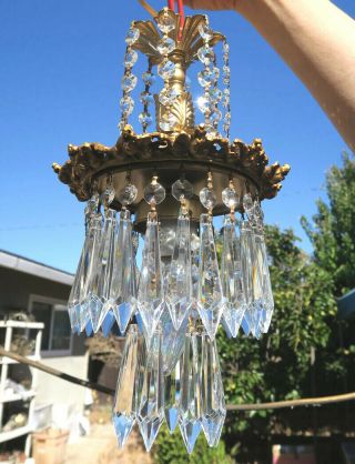 Old Lamp Waterfall Hanging Swag Brass Spelter Chandelier Crystal Prism Grapes