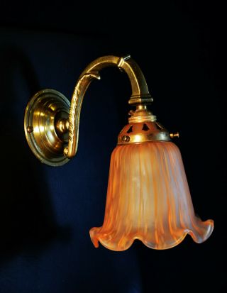 Vintage Antique Brass Wall Light Sconce Handmade French Vienne Cased Glass Shade