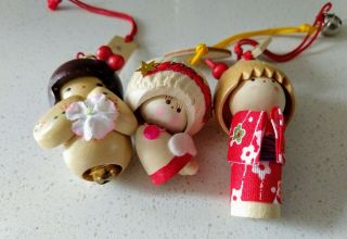 Vintage Japanese Kokeshi Doll Christmas Ornaments Angels Handmade Asakusa Tokyo