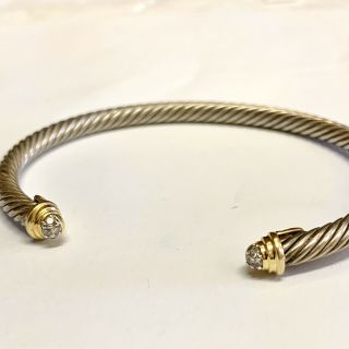 Vintage David Yurman 925 Silver 18k Gold Cable Bracelet Pave Diamonds Read