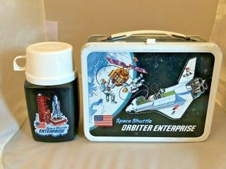 1977 Vintage Space Shuttle Orbiter Enterprise Metal Lunch Box And Thermos
