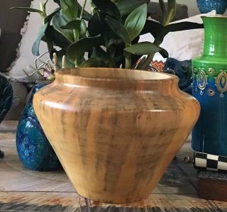 Vintage Mid Century Translucent Turned Wood Vase Norfolk Pine D.  Peters 8 X 12”