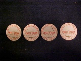 Vintage Milk Caps - Baus Dairy - Ohio - Sweet Cream - Set Of (4) - -