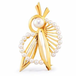 Vintage Mikimoto Cultured Pearl Brooch Pin 14k Yellow Gold 7.  45mm