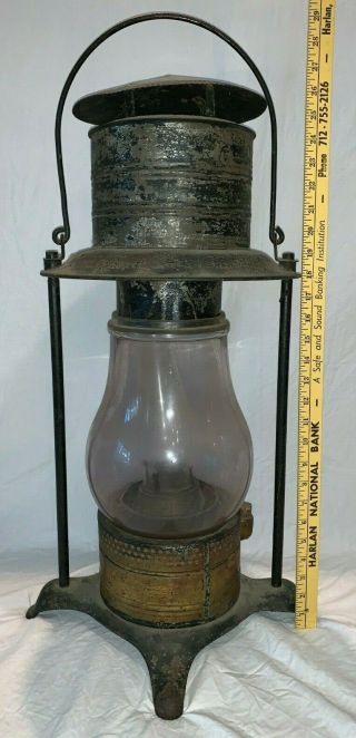 Antique Rare Cast Iron Frame Street Lantern Unusual Lamp Architectural Lighting