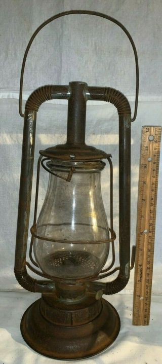 Antique Unusual Crinkle Corner Kerosene Lantern Tin Early Lighting Lamp Rare Old
