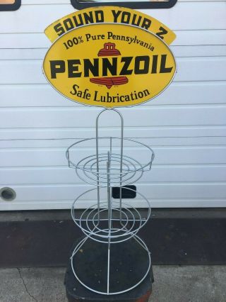 1960 Pennzoil Oil Display Rack Sound Your " Z " (not Porcelain) Sign,  Nos