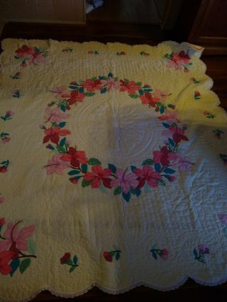 Antique Quilt With Hand - Stitched Applique And Hand Quilted 84 In By 74 In