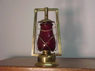 1888 Dietz 0 Brass Tubular Lantern W Red Embossed Globe
