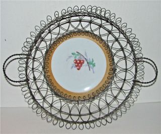 Ornate Victorian Wire Basket / Handles & Porcelain Luster Ware Currants Plate