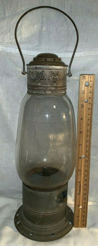 Antique Brass Top Bell Bottom Early Kerosene Lantern Star Design Lamp Lighting