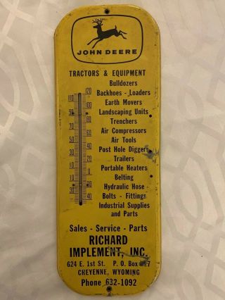 Vintage John Deere Advertising Thermometer Sign - Cheyenne Wy Equipment Dealer