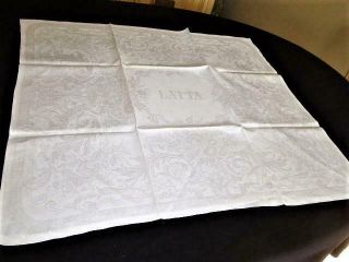 Set Of 11 Antique White Linen Damask Lapkins Over Size Napkins 35 1/2 "