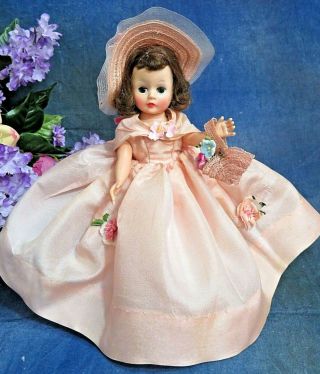 Vintage 1950 Madame Alexander Cissette Doll Brunette Tagged Pink Dress Purse Hat