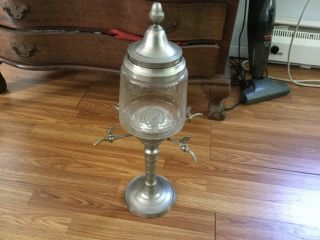 Vintage “french Man” Wine Dispenser Etched Glass Metal 4 Spouts 22”.  Tall