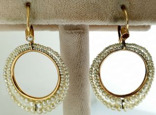 Sweet Antique Victorian Seed Pearls Hoop Dangle Earrings Solid 18k Rose Gold