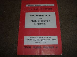 Vintage Programme Workington V Manchester United Fa Cup 1958 Duncan Edwards Etc