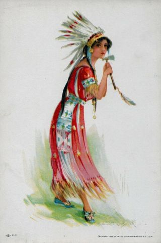 1908 Indian Maiden Pin Up Girl Lithograph By Burriek Red Fawn 275