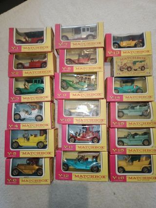 Matchbox Lesney Models Of Yesteryear.  Y - 1 To Y - 16.  2 X Y - 15/16.  18 Cars In Total